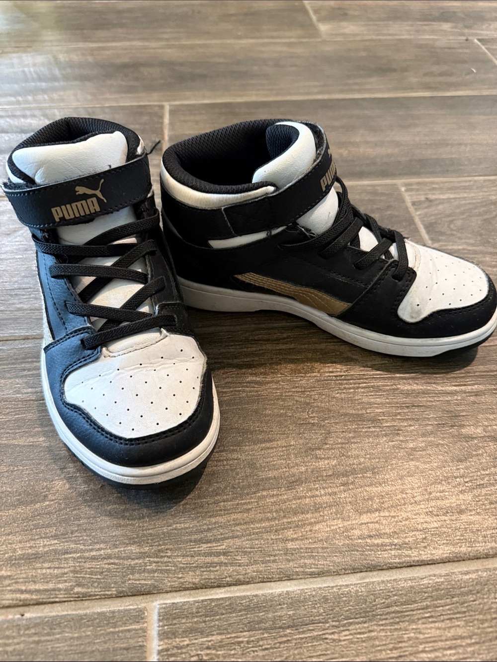 Puma Kids Black, White & Gold High-Top Sneakers